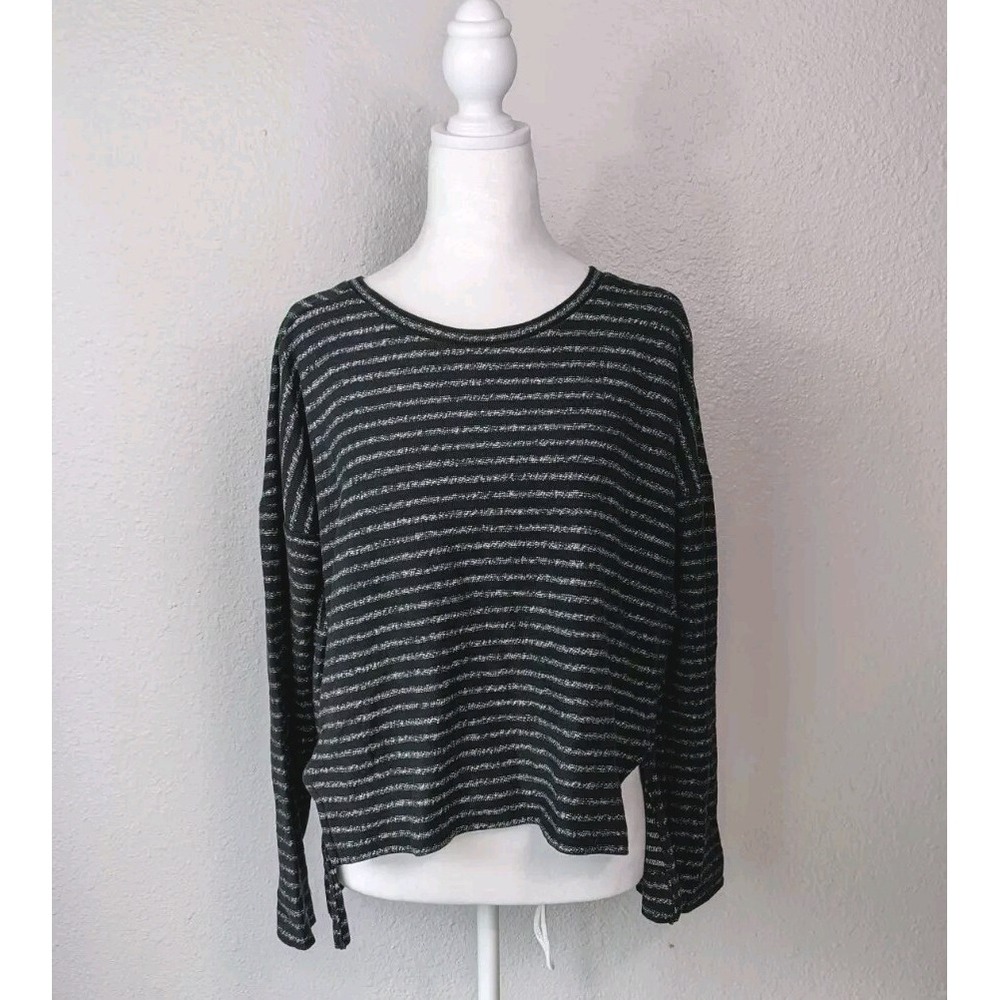 Madewell Black Marled Stripe Long Sleeve Top Women's Hi Lo Sz Small Oversized